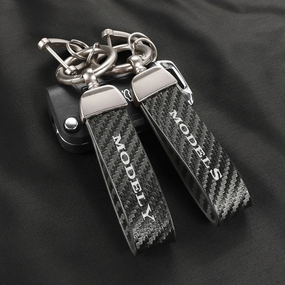 Car PU Leather Carbon Fiber Pattern Keychain 360 Degree Rotating Keyring Auto Accessories For Tesla Model 3 X S Y P100D SpaceX