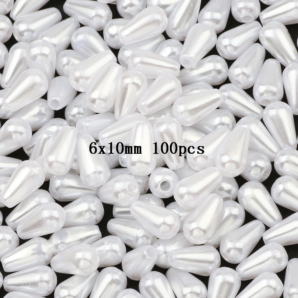 White Acrylic Imitation Pearls Droplets Shape Beads For Garment Sewing Needlework DIY Jewelry Making Handicraft Decoration