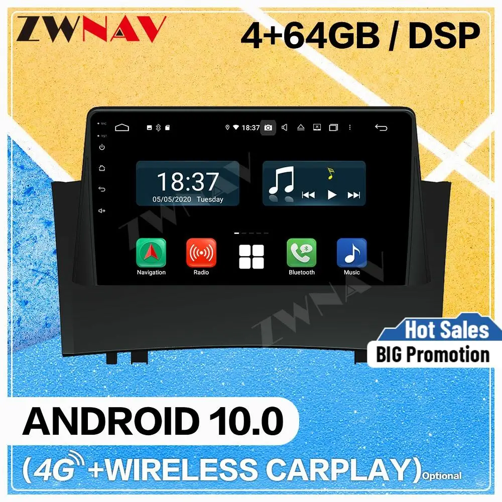 Carplay Android 10.0 Screen Car Multimedia DVD Player for Renault megane 2 2004-2008 GPS Navigation Audio Radio Stereo Head Unit