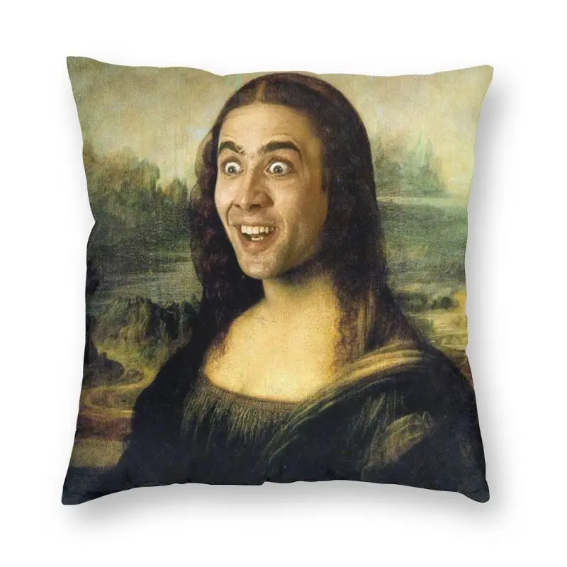 Vibrant Nicolas Cage Mona Lisa Funny Meme Pillow Cover Decoration 3D Double-sided Printing Cushion Cover for Sofa