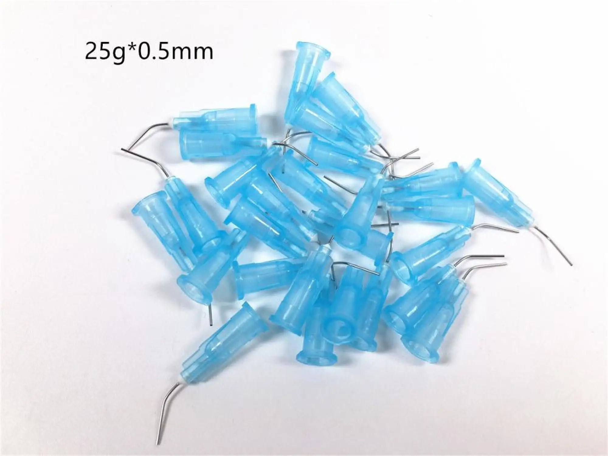 25G Dental Bent Irrigation Needle Syringe Tips Flow Resin Etch Delivery Dispensing Light Blue 0.5MM