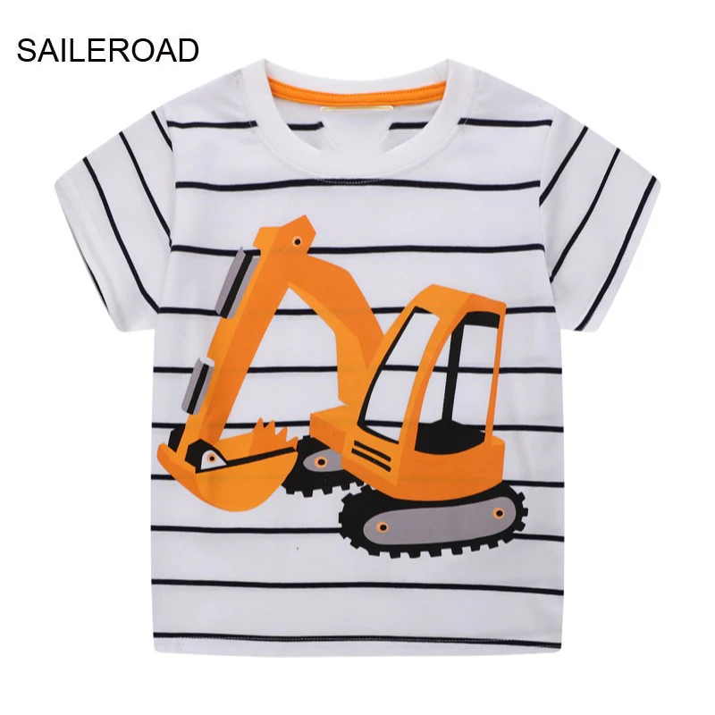 

SAILEROAD 2-7 Years Cartoon Excavator Short Sleeves Girls Spring Summer Children's Cotton T Shirts for Boys Top Tee Shirts