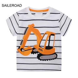 SAILEROAD 2-7 Years Cartoon Excavator Short Sleeves Girls Spring Summer Children's Cotton T Shirts for Boys Top Tee Shirts