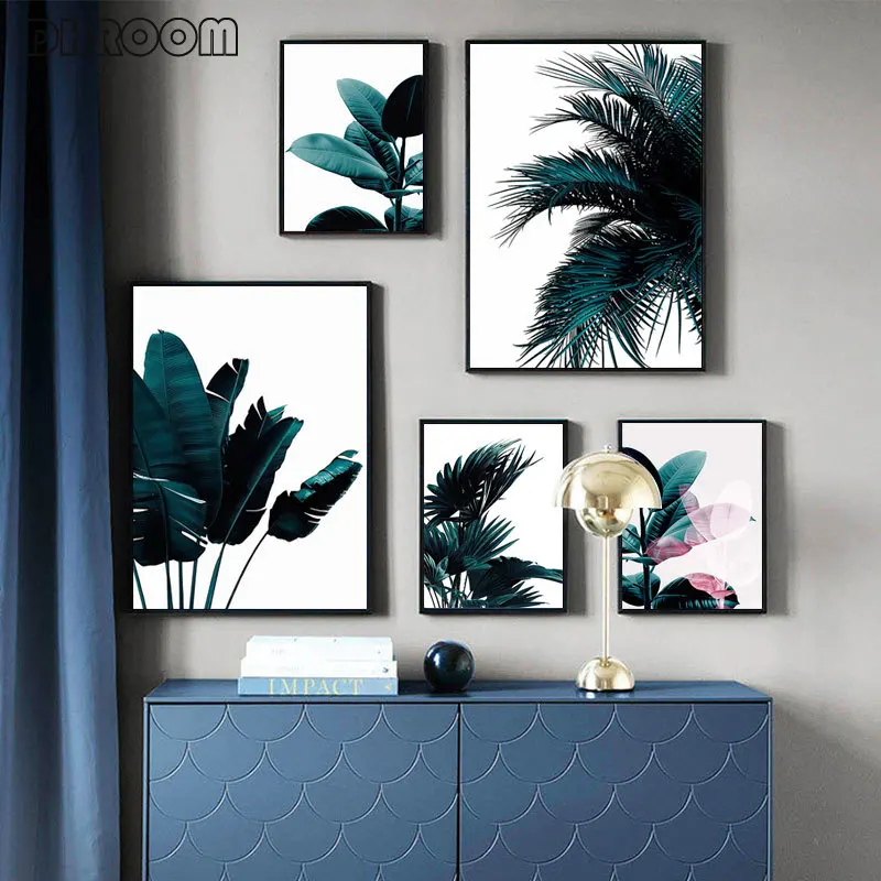 

Nordic Blue Leaf Plant Canvas Art Print Botanical Wall Poster Wall Pictures Painting Scandinavian Picture Modern Home Room Decor