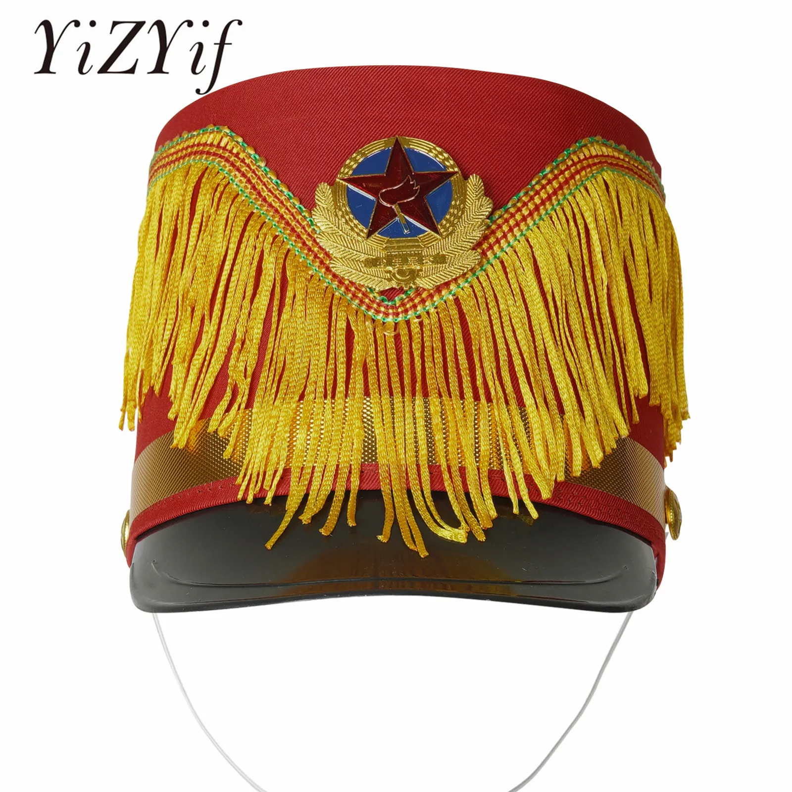 Children Stylish Drum Band Hat Military Marching Band Hat Drum Major Hat Soldier Hat for Halloween Stage Performance Cosplay Cap