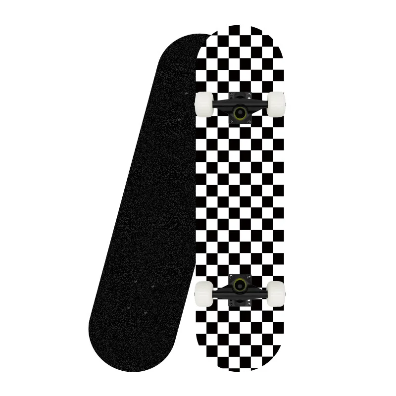 Nuevo Hot LY * R 80*20CM serie de cuadrícula en blanco y negro monopatín doble vertical cubierta de cuatro ruedas Penny Board tabla larga