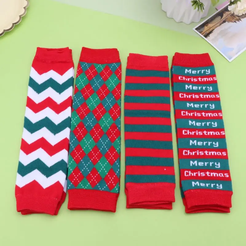 Christmas Baby Leg Warmers Girl Knee High Winter Knitted Leggings Toddler Boy Cotton Crawling Socks Newborn Stripe Kneecap Sock