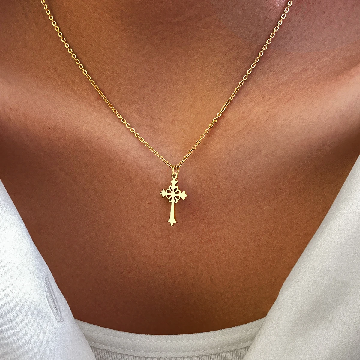 Stainless Steel Necklaces Vintage Style Cross Pendants Chain Choker Jewellery Fashion Necklace For Women Jewelry Wedding Gifts