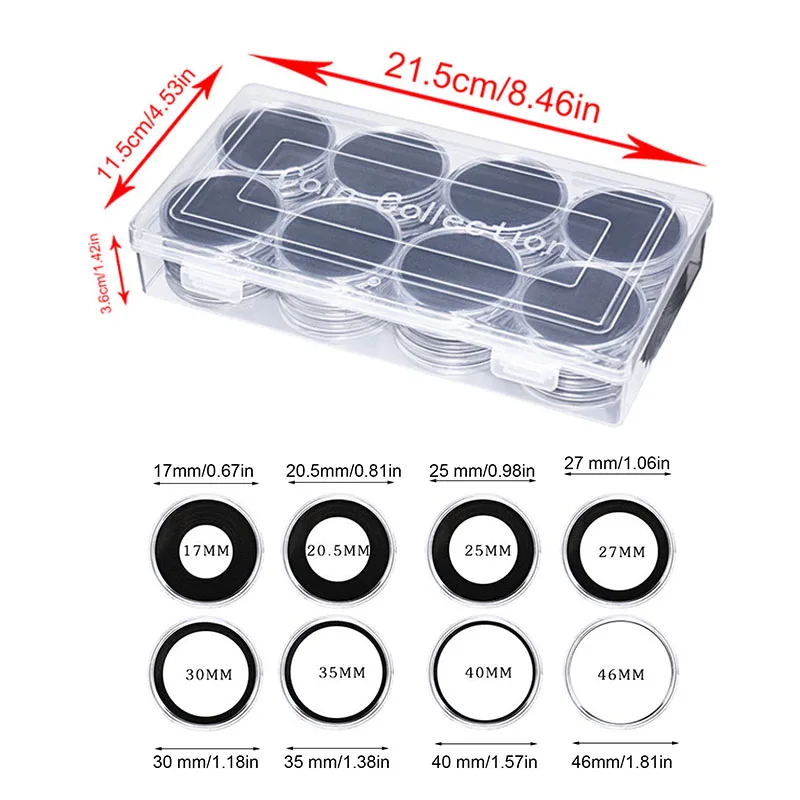 40pcs/Lot 17/20/25/27/30/35/40/46mm Coin Capsules Case Collector Clear Round Coin Storage Box Protector Box For Coin Collection