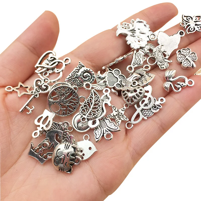 Vintage Mixed 20pcs Tibetan Silver Birds Owl Leaf Tree Metal Charms Pendants DIY Neacklace Handmade Jewelry Making Accessaries