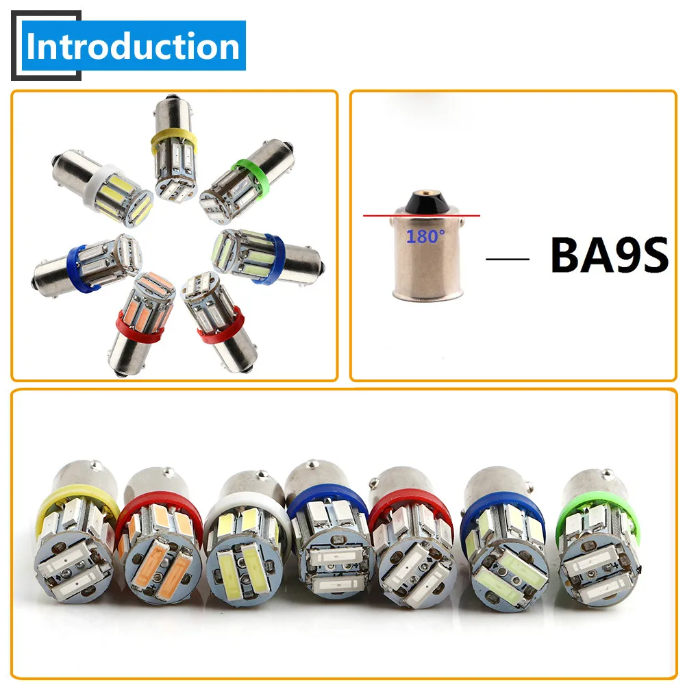 5PCS DC 12V 24V T11 BA9S 7014 10 SMD 250LM Led Bulb Door Side Map Indicator Reverse Reading Tail Light Car White Red Blue Amber