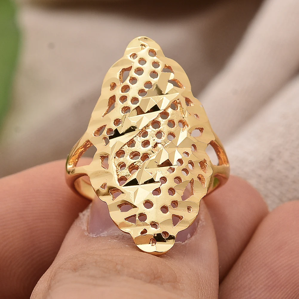 Dubai Flowers Ring Shape Rings for Women 24K Gold Color ring Jewelry Ethiopian Arabic African Trendy Bijoux africains Dubai