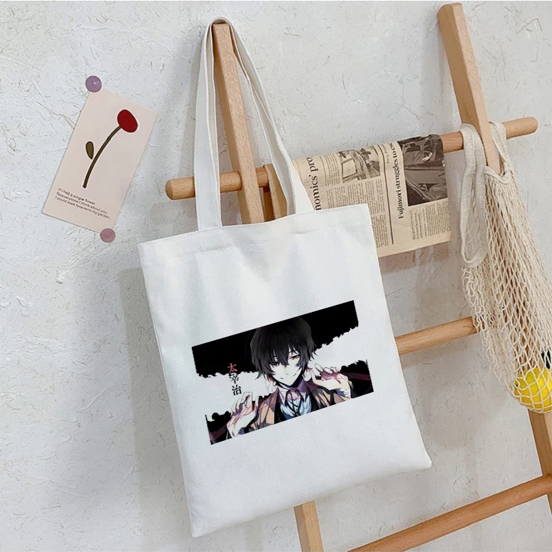 Women Bungo Stray Dog Japanese Anime Black Cotton Canvas Shopper Bag Girl Harajuku 90s Y2K Classic Vintage Shoulder Handbag