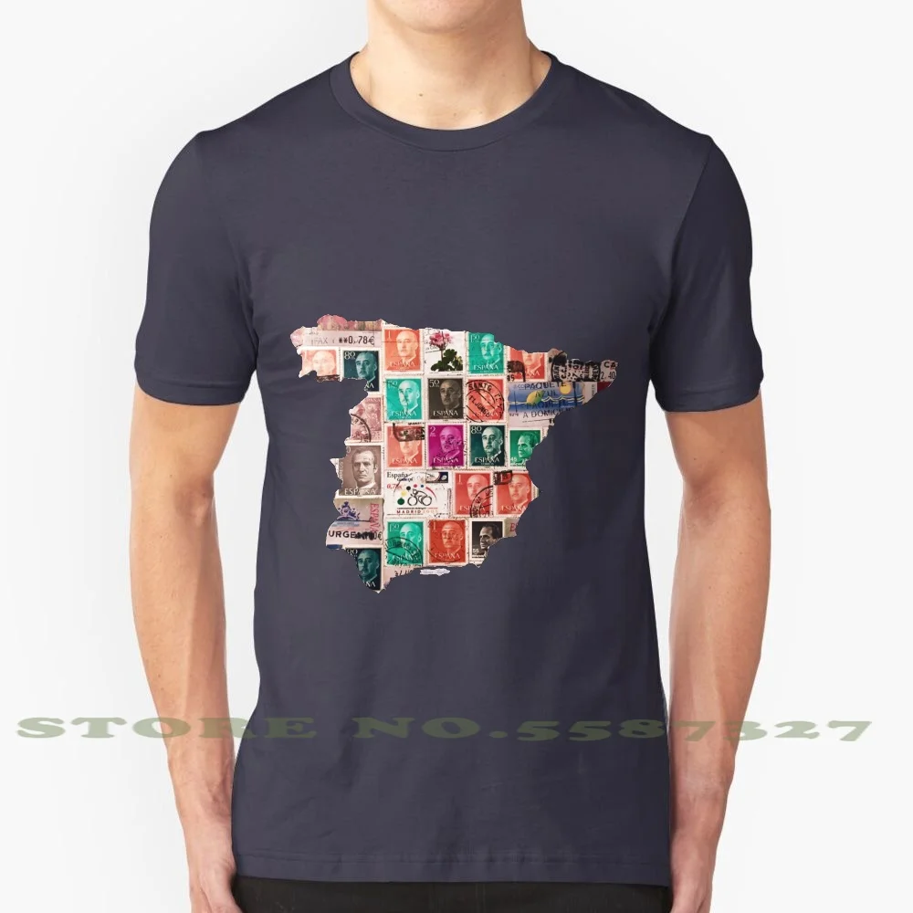 Spain 100% Cotton T-Shirt Spain Stamp Map Travel Mail Europe