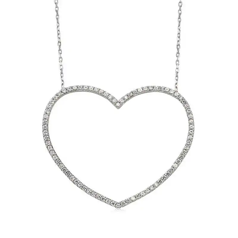 Silver Heart Women Necklace Zircon Stone 925 Sterling Women Fine Jewelry Wedding Party Birthday Gift - Box - Pendant - Chain Choker - Female - Ladies - Fashion