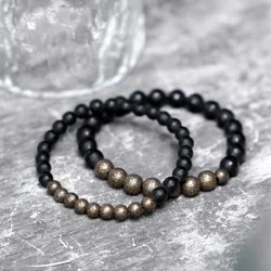 Couple Black Agate Bracelet Facet Matte Beads Handcrafted Antique Brass Charm Metal Punk Stone Lovers Gift For Men Women