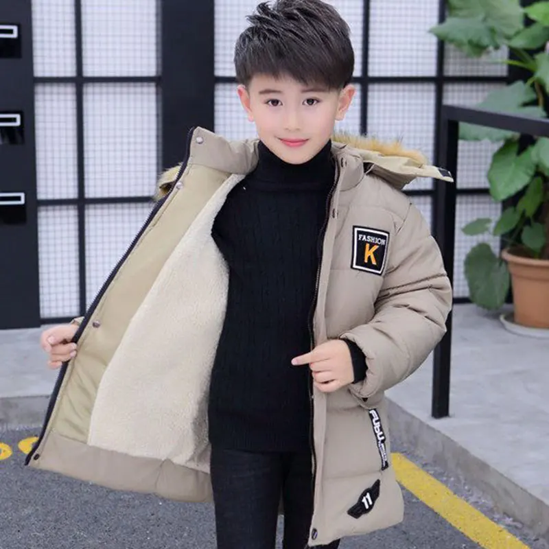 New Children\'s Clothing Coats Plus Thick Velvet Outerwear Detachable Hat for Kids Parkas Winter Down Cotton Padded Jacket Boys