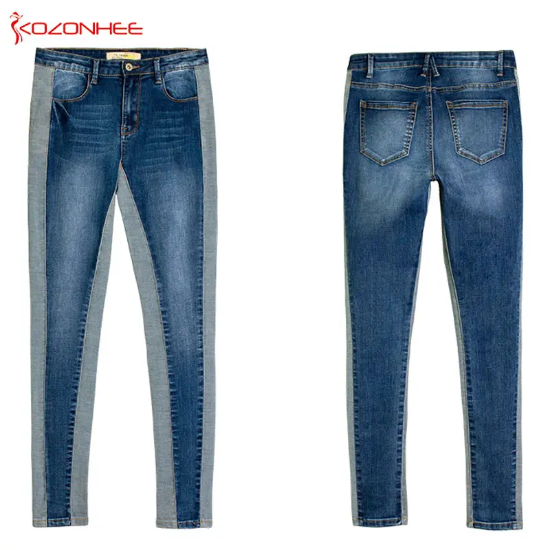 Dubbele Kleur Splice Stretch Jeans Vrouwen Mid Wais Elasticiteit Strakke Skinny Potlood Vrouwen Jeans #23