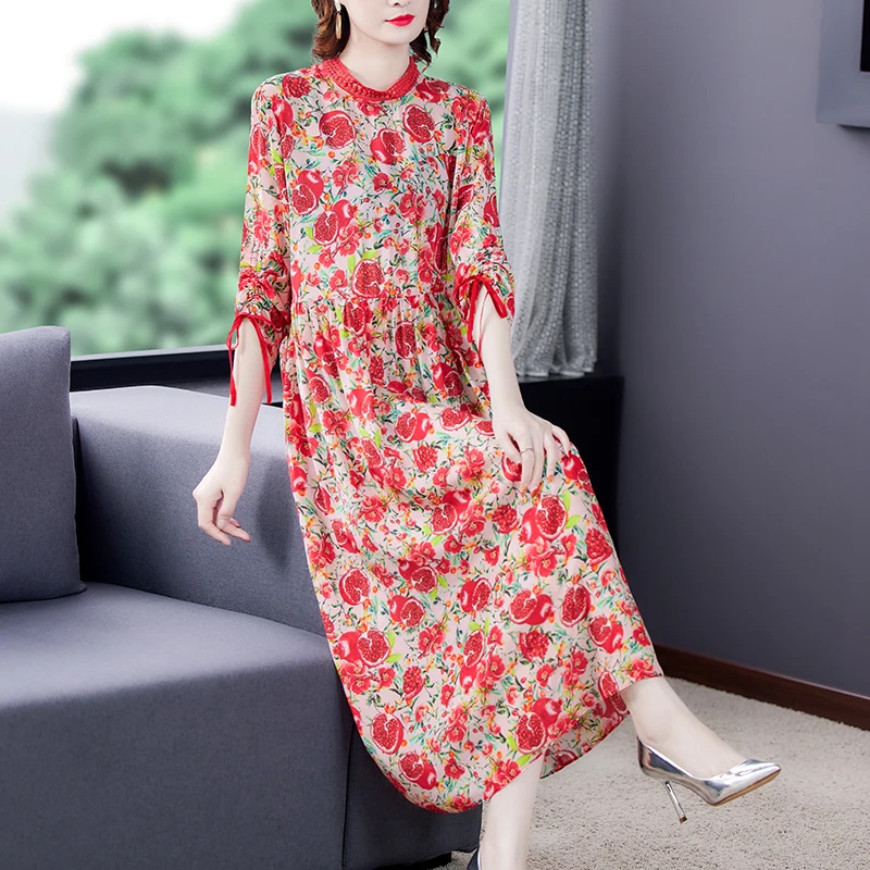 Robe mi-longue rouge à fleurs naturelles pour femmes, style Boho, vintage, maxi, pour l'été, élégante, pour tambours, tenue de soirée, éducatif, 2024