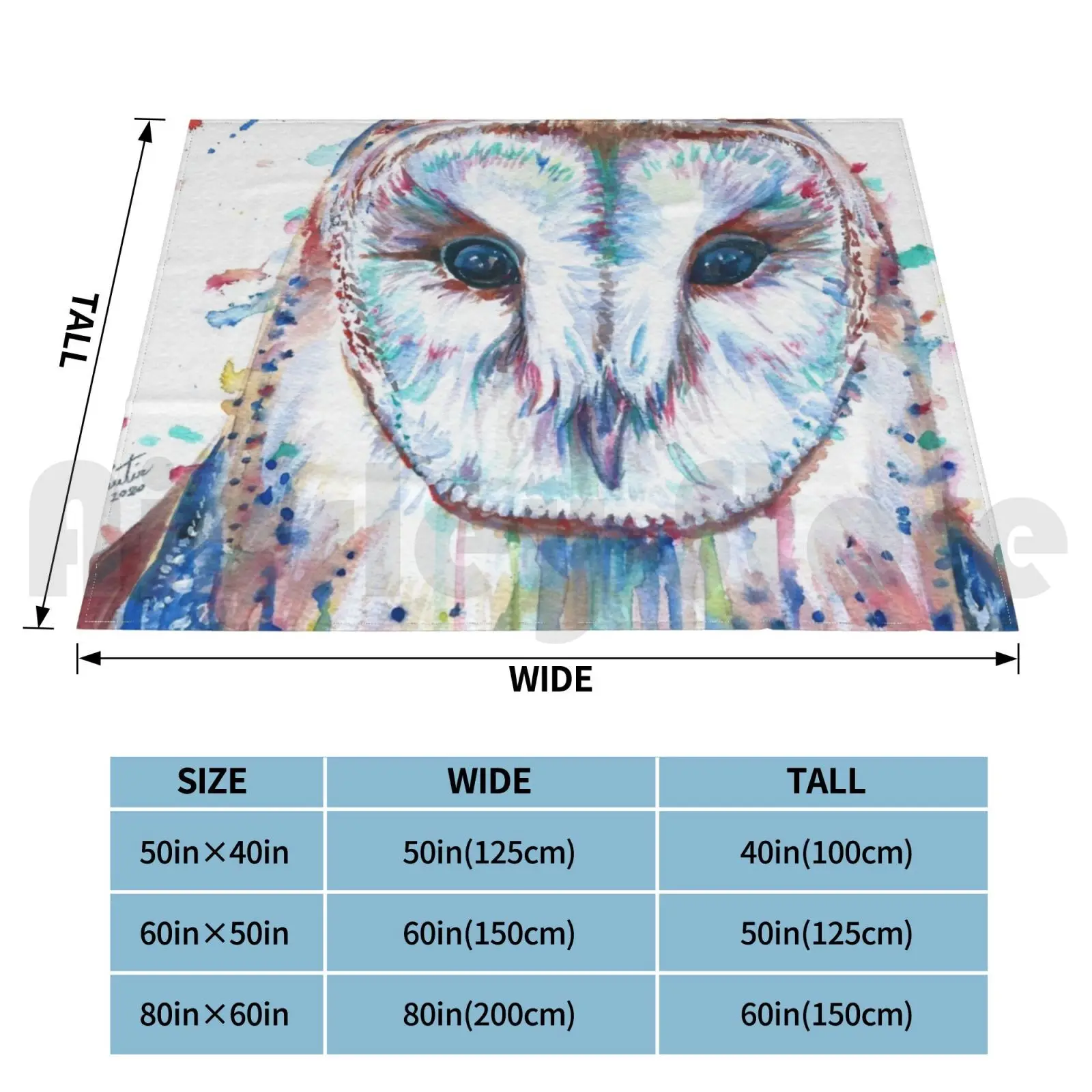 Owl-Watercolor Portrait.1 Blanket For Sofa Bed Travel Owl Barn Qwl Barn Owl Owl Figure Owl Art Owl Painting