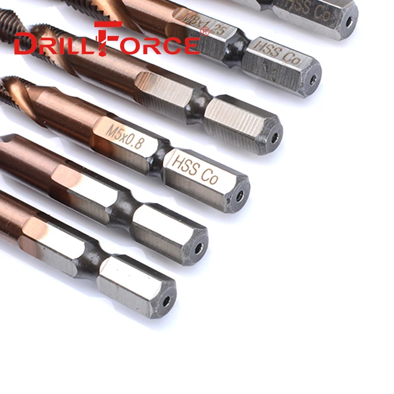 6PCS M3-M10 Screw Tap Drill Bits HSSCO M35 Cobalt Taps Metric Combination Bit 1/4\