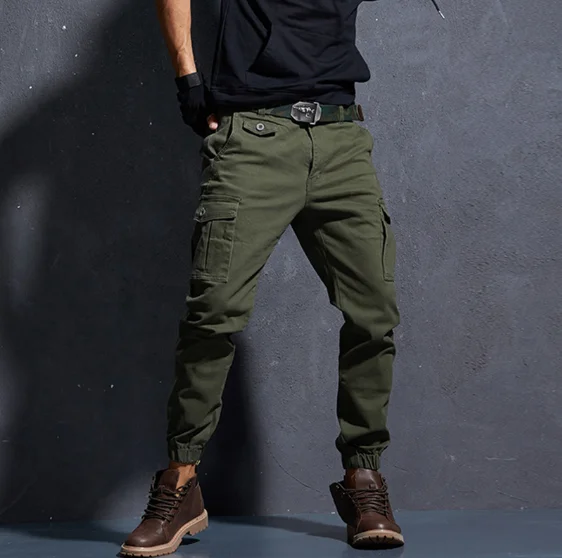 Calça cargo masculina, calça harem tática flexível de tamanho grande, calça militar de hip hop, para corrida, 2020