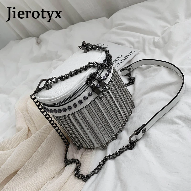 JIEROTYX Luxury Crossbody Messenger Bags For Women Designer Handbags Zipper Tassel Bag Lady PU Leather Trendy Sexy Chain Bag