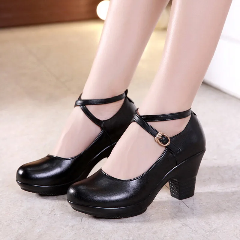 

Girls' Shoes Genuine Leather Women Shoes 2021 New Fashion Women Round Toe Platform Pumps Ladies High Heels Dancing Shoes