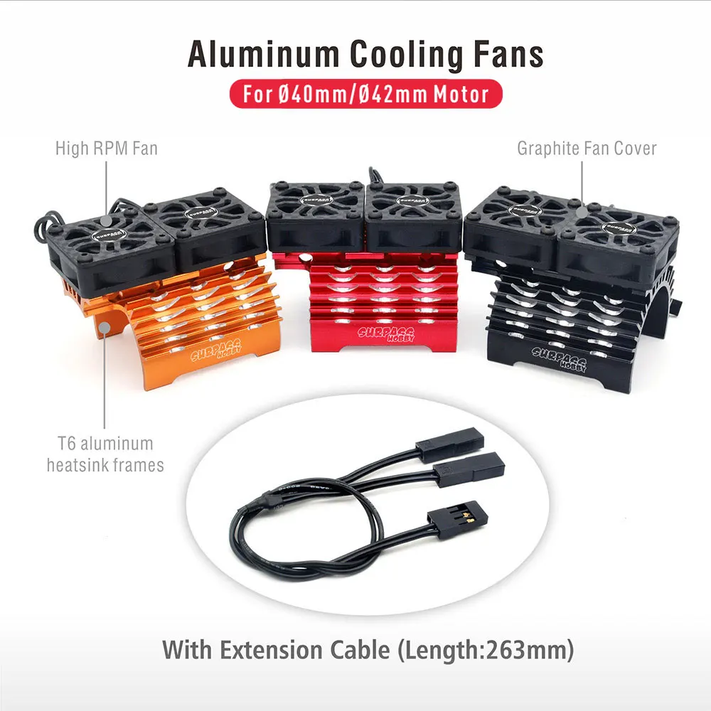 Surpass Hobby 로켓 금속 모터 냉각 팬 40mm 더블 쿨 팬 방열판 1/5 1/8 1/10 RC 자동차 4068 4076 4274 모터