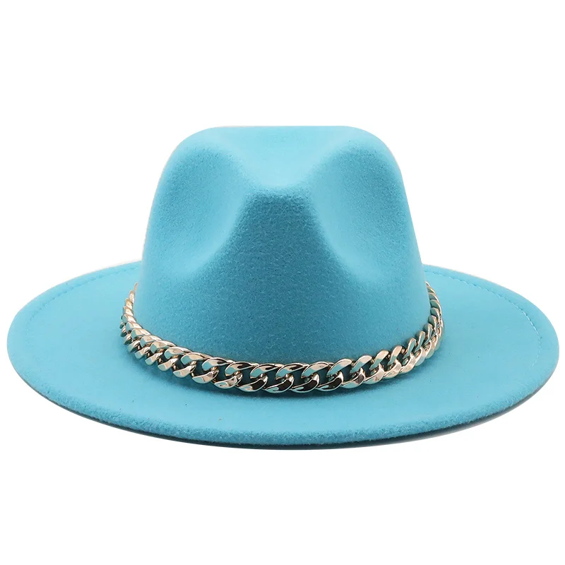 Simole fedora hats women men wide brim Thick gold chain band felted hats jazz cap winter autumn panama camel white women hats