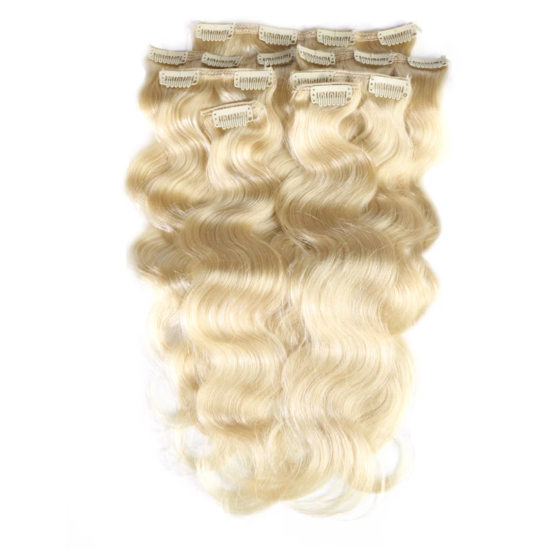 Body Wave Full Head Clip In Human Brazilian Hair Extension Machine Made 100% Remy Hair Hairpins Natural Pure Color 12-26inches