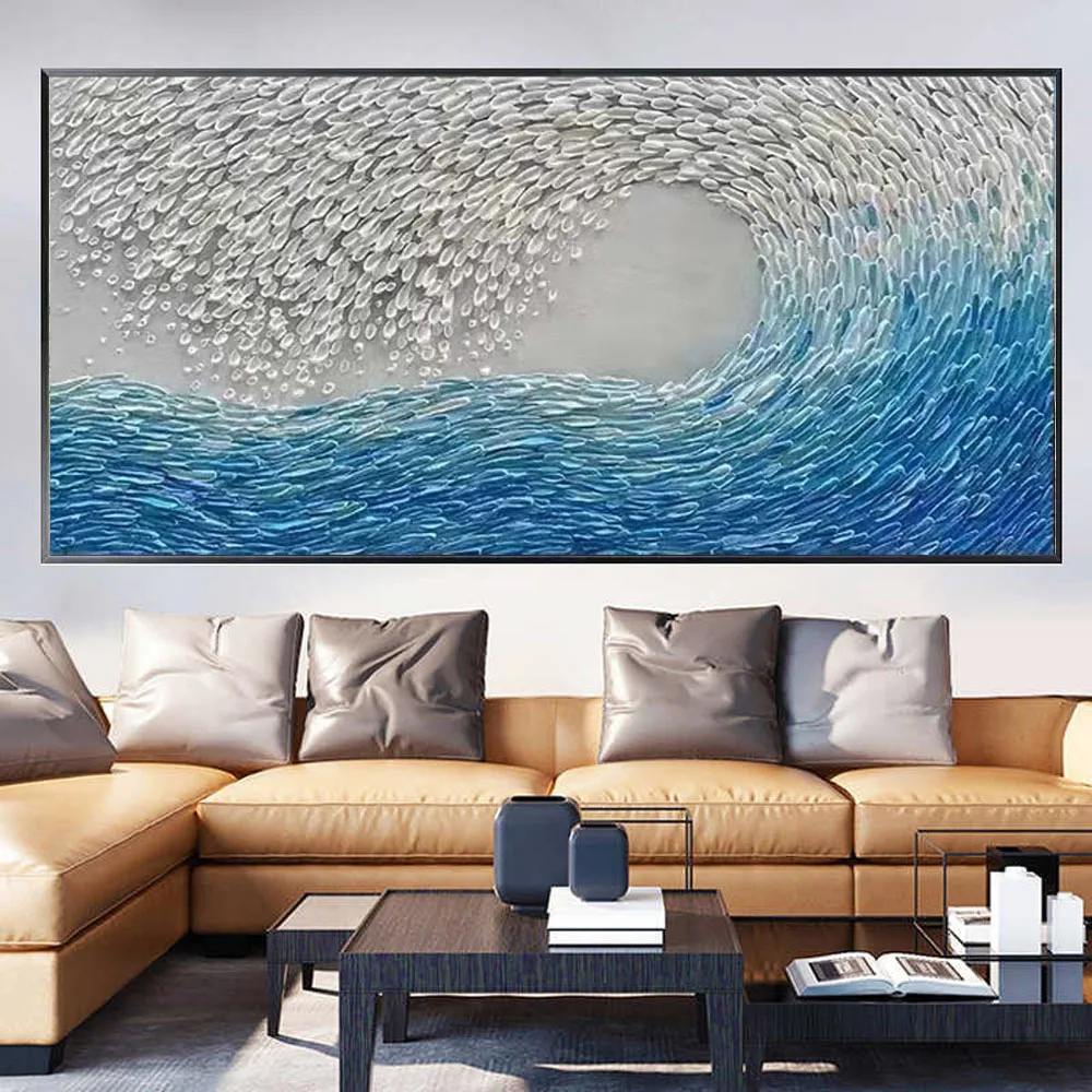 

Newest Design Abstract Knife 3d Wave Pictures On Canvas Wall Art Poster 100% Hand-Painted Sea View Oil Painting Bedroom Decor