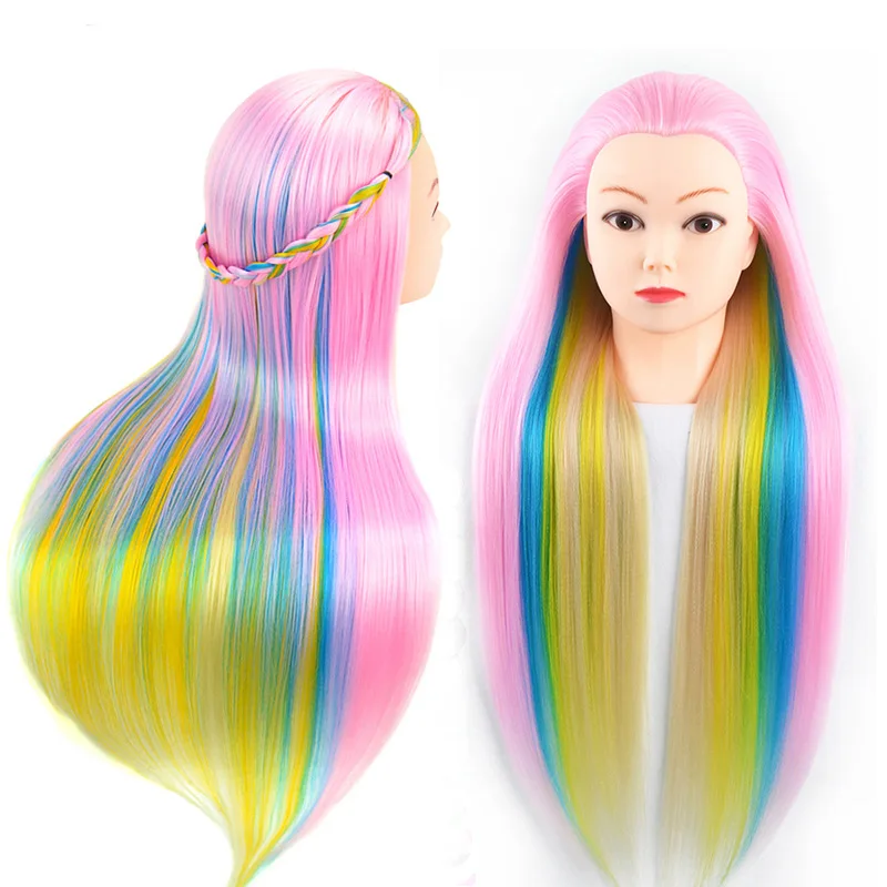 Tête d\'entraînement avec cheveux colorés, cheveux synthétiques très longs de 80cm pour tressage, coiffure, tête de poupée, mannequin