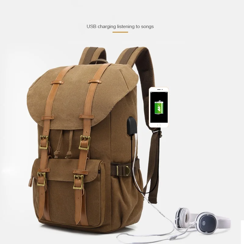 

AUGUR Large Men Backpacks Multifunctional Vintage Canvas Shoulder bag USB Charging Waterproof Outdoor Travel Backpack mochilas