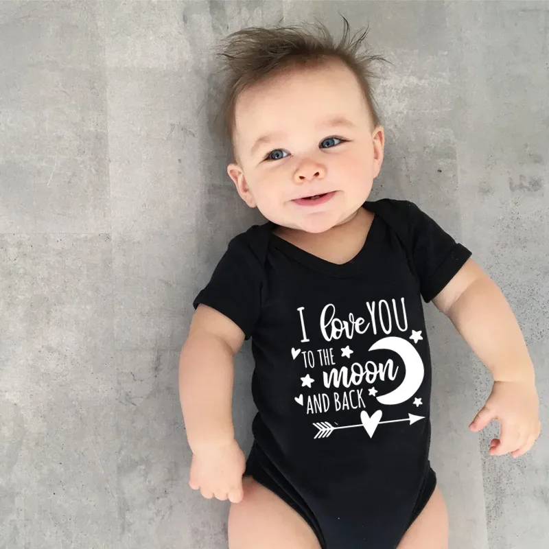 

I Love You To The Moon and Back Baby Bodysuit Summer Short Sleeve Cotton Newborn Boys Girls Romper 0-24M