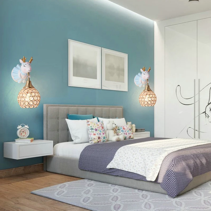 Imagem -03 - Veado Elefante Lâmpada Quarto da Criança Lâmpadas de Parede para o Bebê Menina Menino Crianças Quarto Iluminação Cabeceira Resina Design Amimal