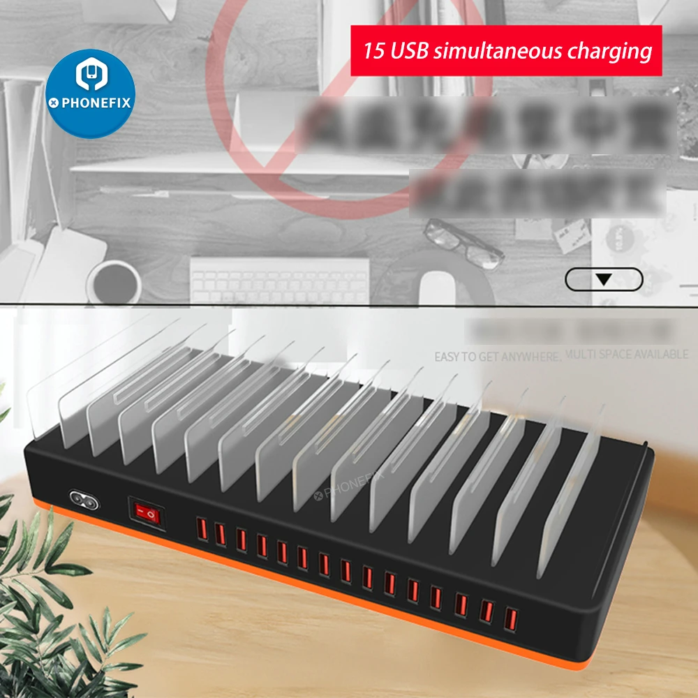 Quick USB Charger Multi 15 Port 100/180W 3.0 PD Fast Charge Mobile Phone Charging Station Organizer For Cellphone Tablet Laptop