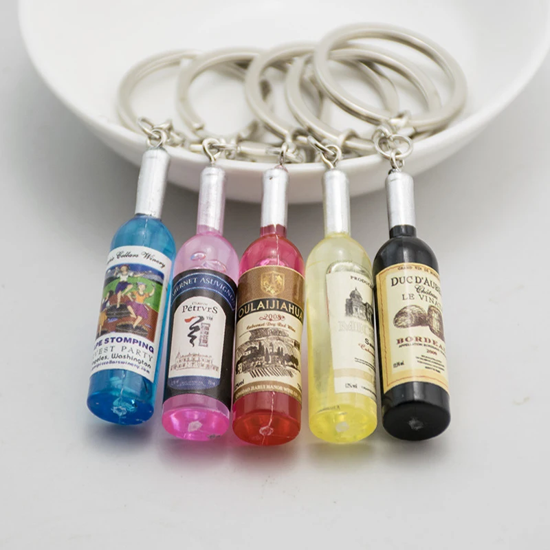 Resin Beer Wine Bottle Keychains Assorted Color for Women Men Car Bag Hanging Keychain &Keyring Pendant Wedding Party Gift