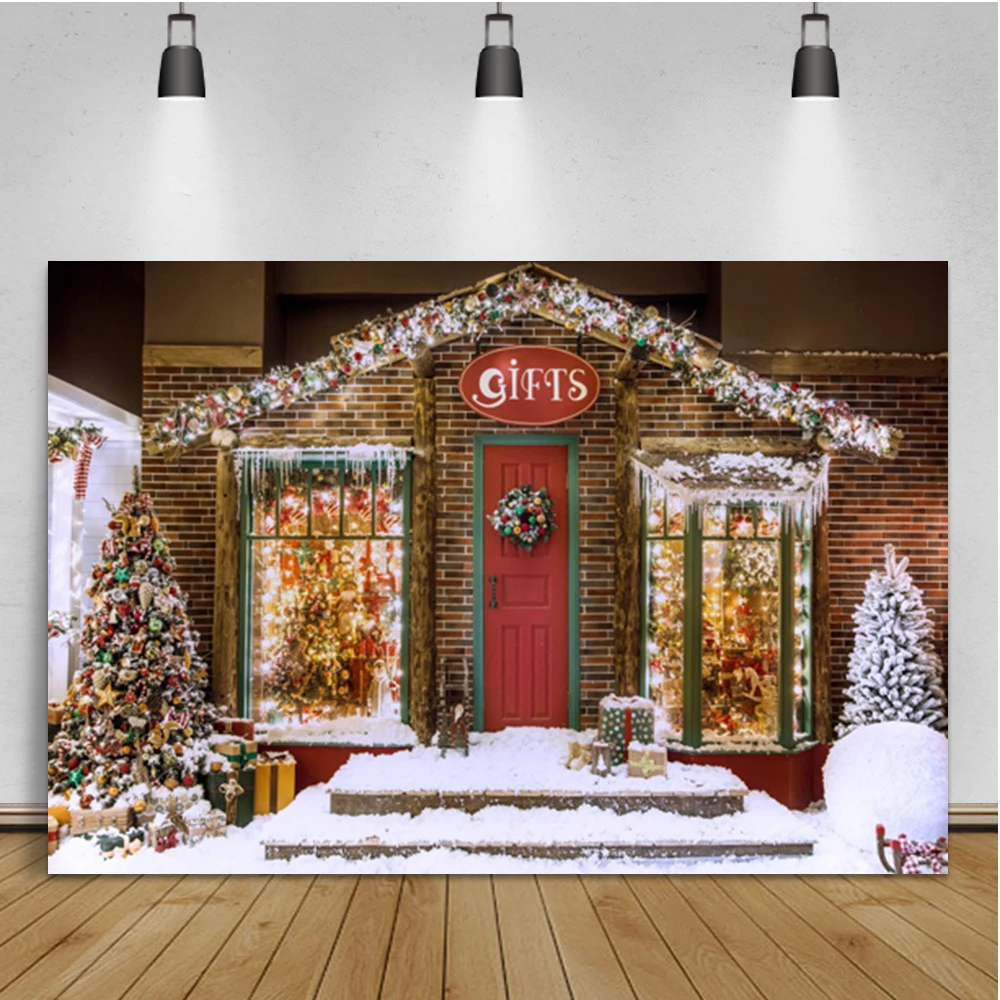 Laeacco-Fondo de foto de Navidad, ventana falsa, paisaje de bosque de invierno, luna de Santa, fondo fotográfico para estudio fotográfico