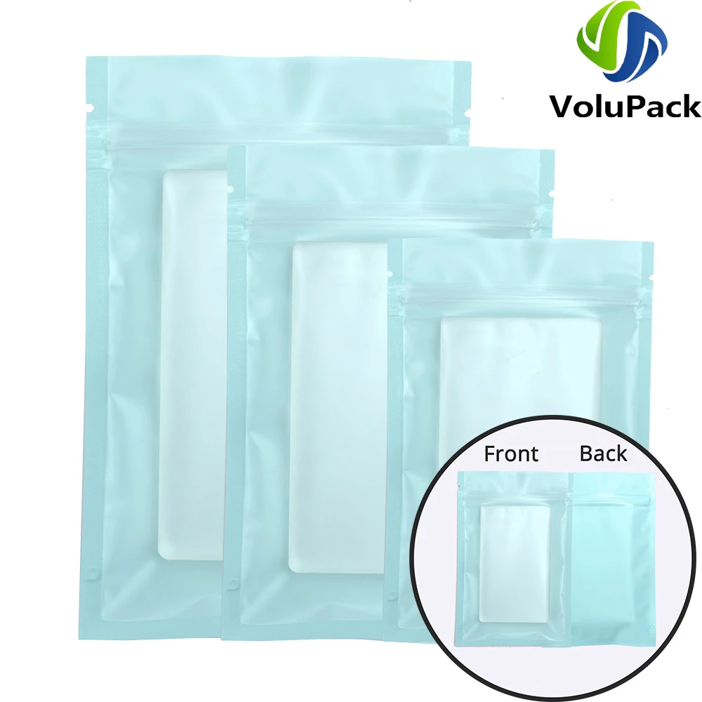 Clear Front Makeup Pouches,Gloss Blue Zipper Organizer,  Metallic Mylar Storage Bags in the Kitchen, Home Packing Supplies