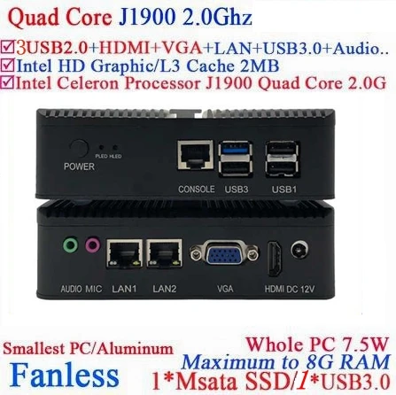 Mini PC Celeron J1900 Quad Core Windows 1000M LAN Fanless Mini Computer  NetTop  HDMI VGA USB SSD