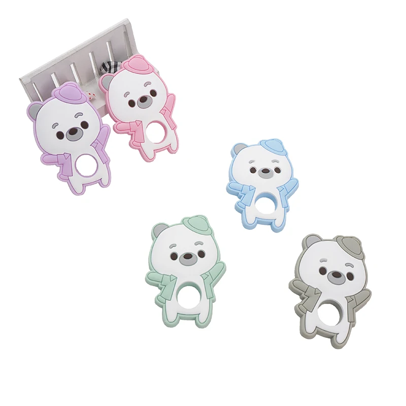 

Chenkai 5PCS Silicone Dancing Bear Teether Baby Cartoon Shower Pacifier For DIY Chewing Mommy Necklace Pendant Tooth Care Toys