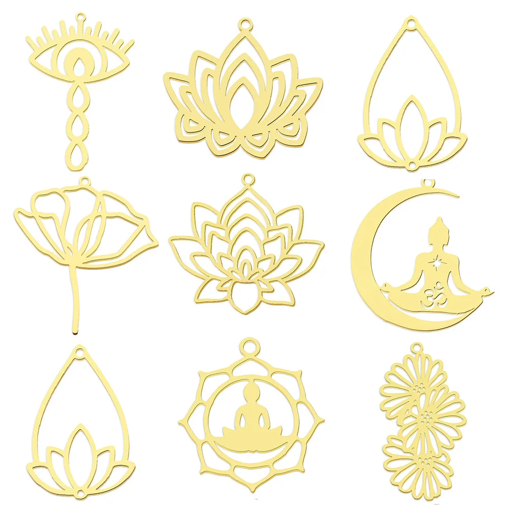 10 sztuk/partia Stal nierdzewna 316 Oczko Lotos DIY Zawieszka do kolczyków Hurtownia Biżuterii Charms Budda Drzewo Życia Stokrotka Joga OEM OM