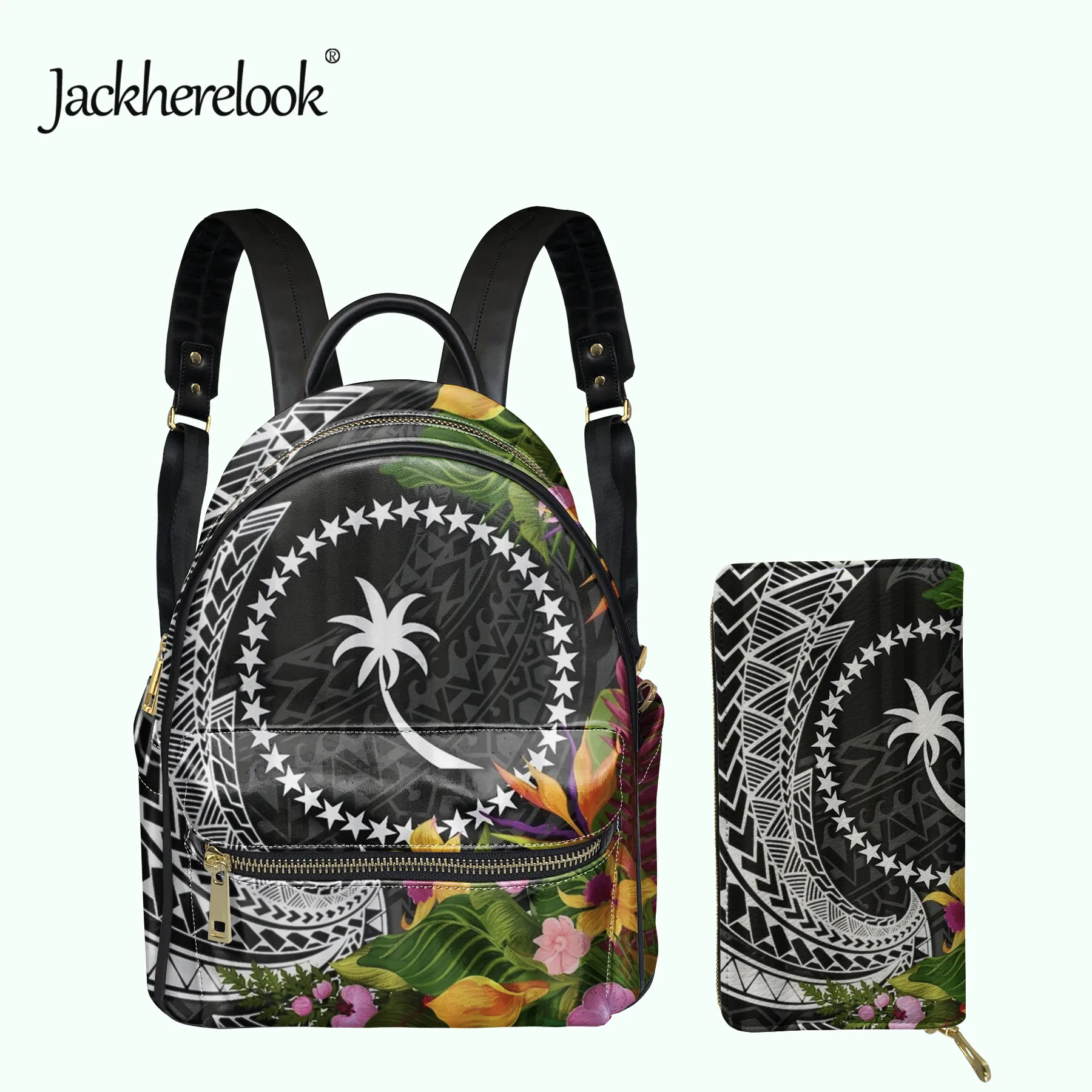 

Jackherelook Chuuk Polynesian Flowers Design Female PU Daily Backpack Wallet Set Girls Mini Campus Bag Womens Fashion Satchel