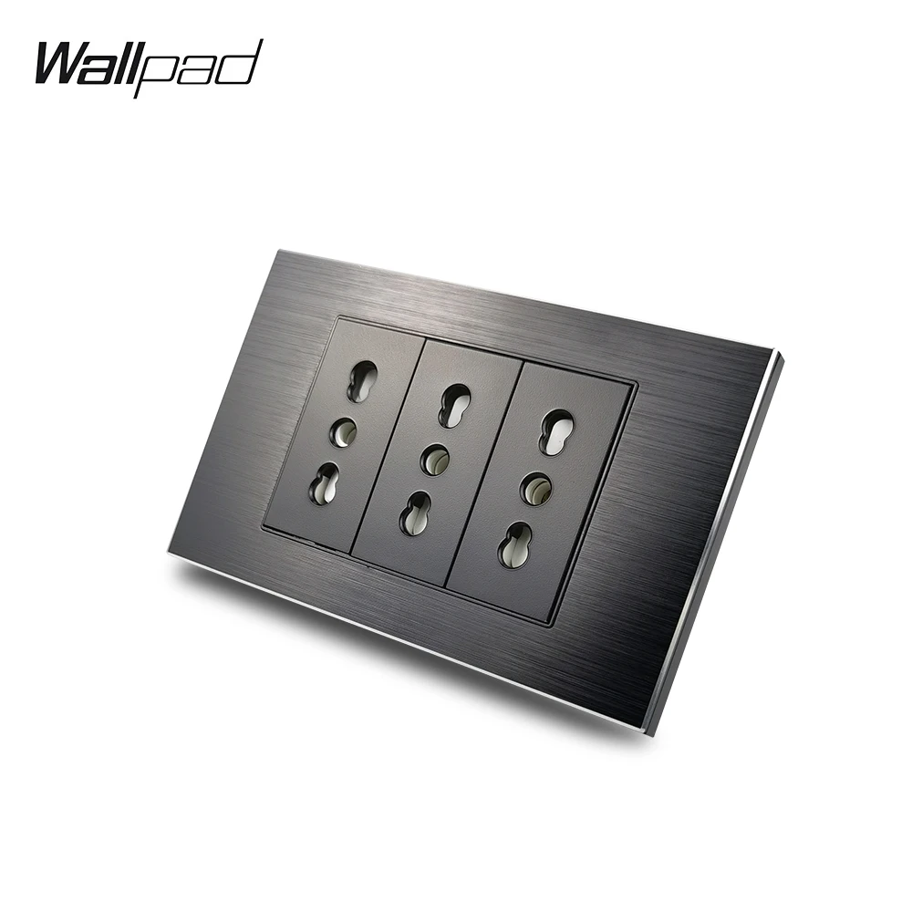 

118*75mm Italian Wall Socket Wallpad L3 Black Aluminum Wall Panel Triple IT ITA Walll Electric Power Outlet