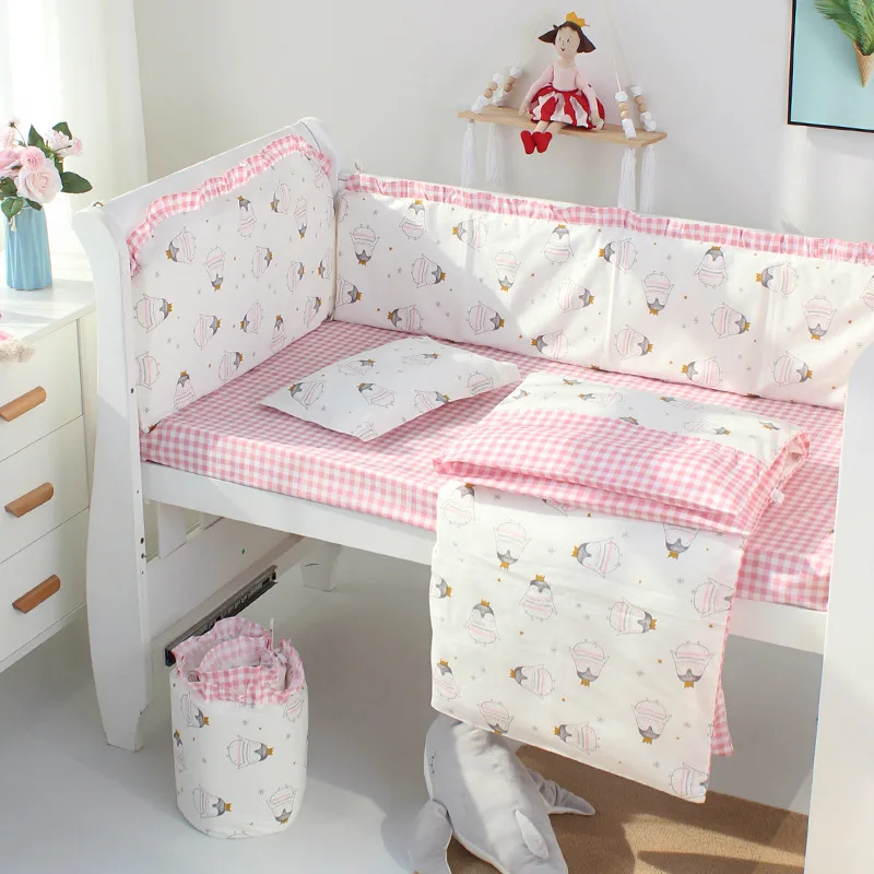 Newborn Crib Bedding Set 5pcs Bed Linings 100% Cotton Baby Cot Bedding Set Include Bed Sheet Bumpers With Filling