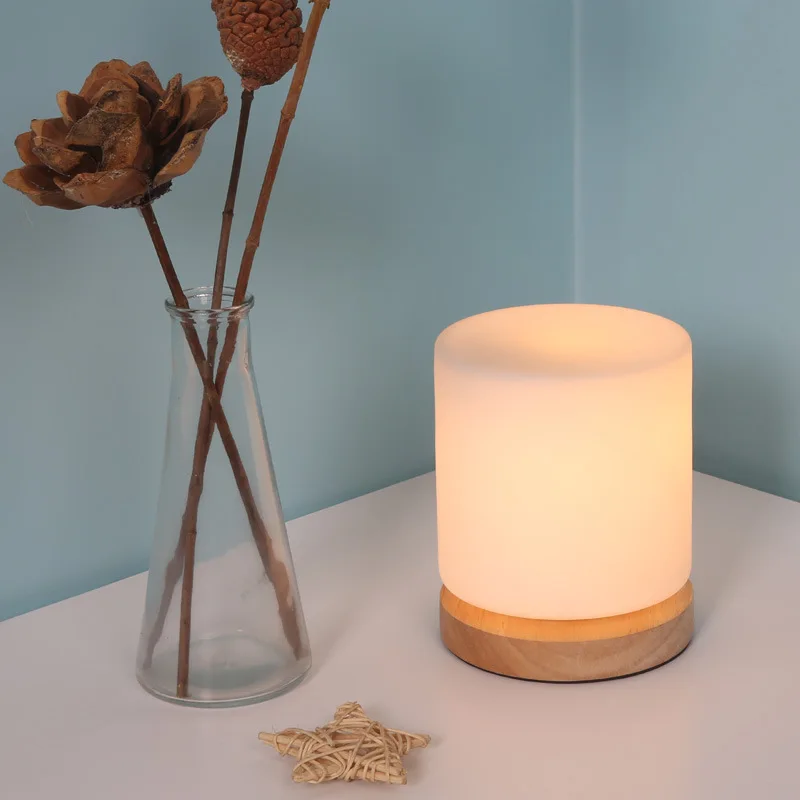 

Solid Wood Glass Table Lamp Modern Minimalist Cylindrical Bedside Lamp Creative Bedroom Warm Night Light Table Bedroom Lamp