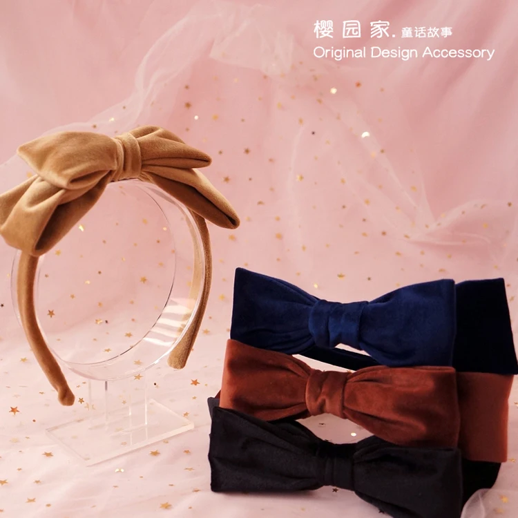 Japanese girl heart velvet double large bow headband sweet headband hair accessories headdress