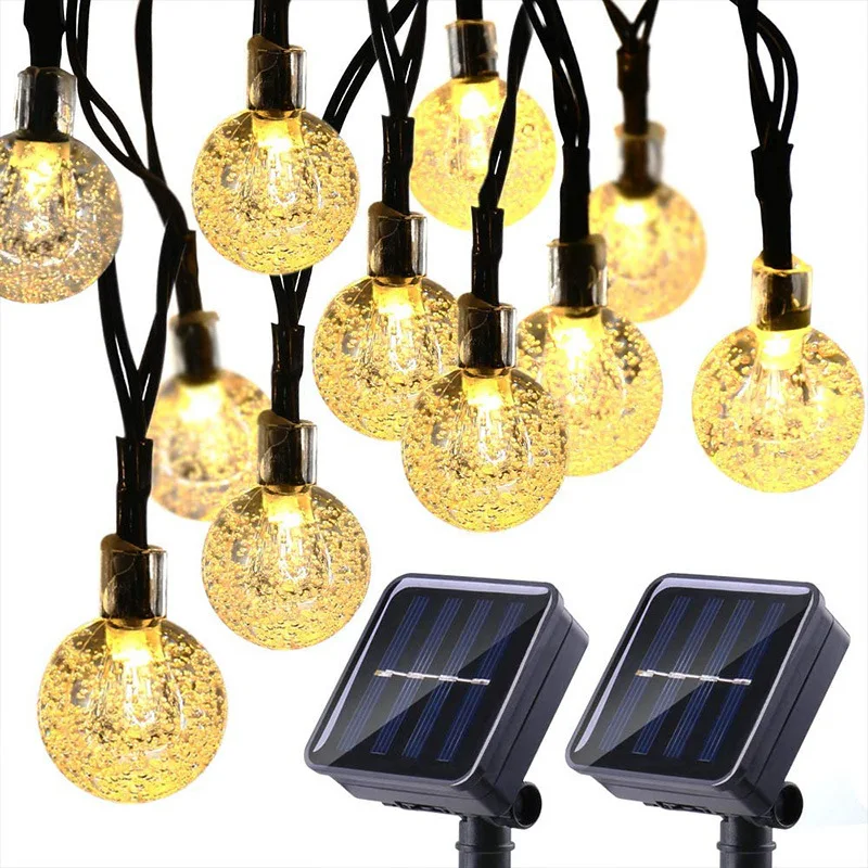 Solar String Lights Outdoor 60 Led Crystal Globe Lights with 8 Modes Waterproof Solar Powered Patio Light for Garden Party Decor