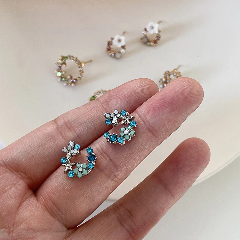 Korean New Design Trendy Jewelry Exquisite Copper Inlay Color Zircon Flower Garland Women Earrings Gifts 2025